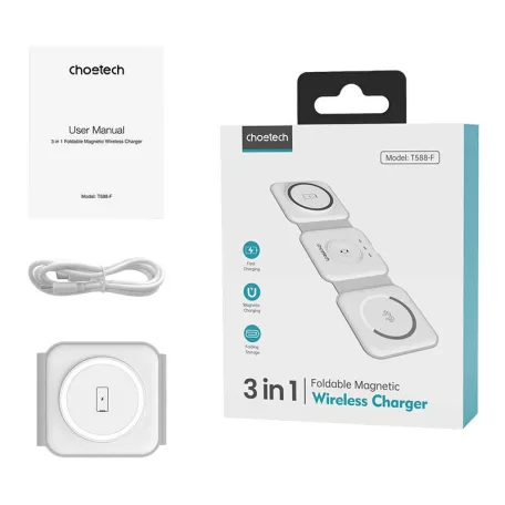 Choetech T588-F 3in1 mágneses induktív töltő 15W (fehér)