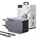 UGREEN Nexode Pro fali töltő, USB + 2x USB-C, 65W + USB-C kábel, 1.5m (fekete)