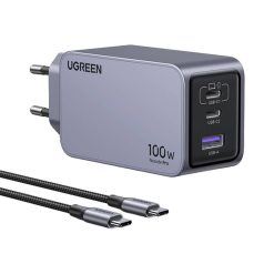   UGREEN Nexode Pro fali töltő, 100W, GaN, USB + 2x USB-C (szürke)