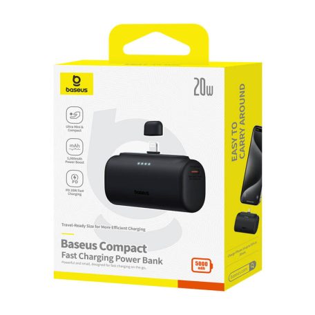 Baseus Compact powerbank, 5000mAh, 20W (fekete)