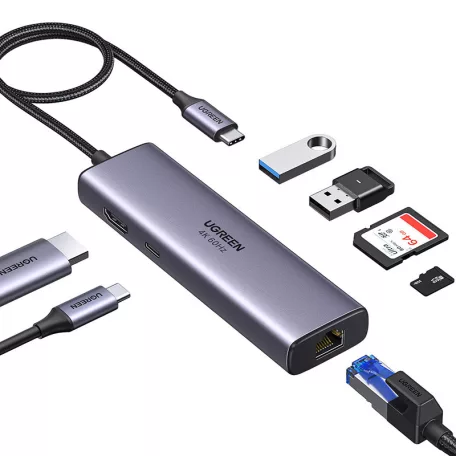 Ugreen CM512 USB-C hub/adapter 2x USB 3.0, HDMI 4K, RJ45, SD/TF, PD
