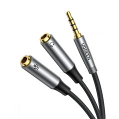   UGREEN AV192 AUX audio elosztó 3,5 mm-es mini jack kábel (dugós) a fejhallgatóhoz + mikrofon (anya), 20 cm (szürke)